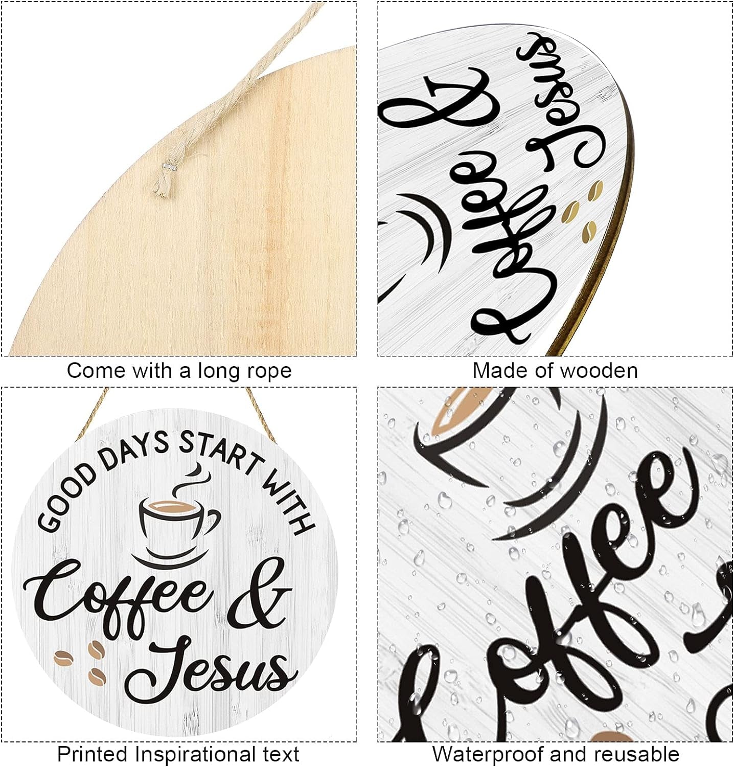 Inspirational Coffee Bar Decor - "Good Days Start with Jesus" Sign for Cafe, 12" x 12"