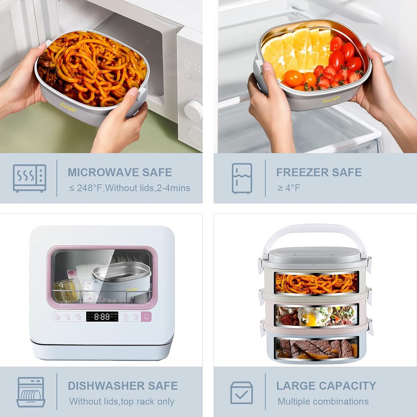 Bento Box Adult Lunch Box, Lunch Box for Men Women with Insulated Lunch Bag, Stainless Steel Salad Lunch Containers, Stackable Leakproof Lunch Kit