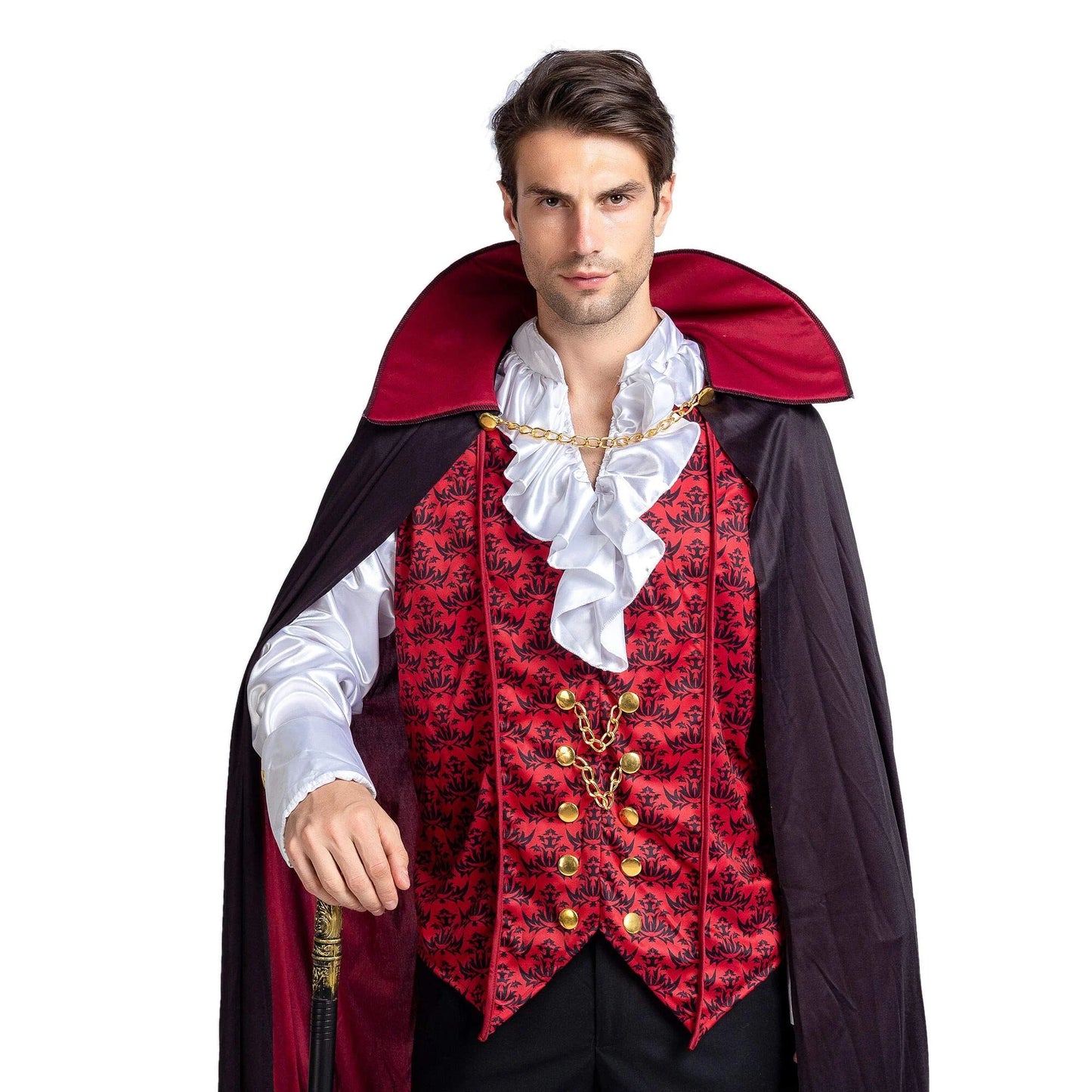 Transform into a Timeless Vampire: Adult Halloween Costume Set with Cape and Vest for Unforgettable Parties