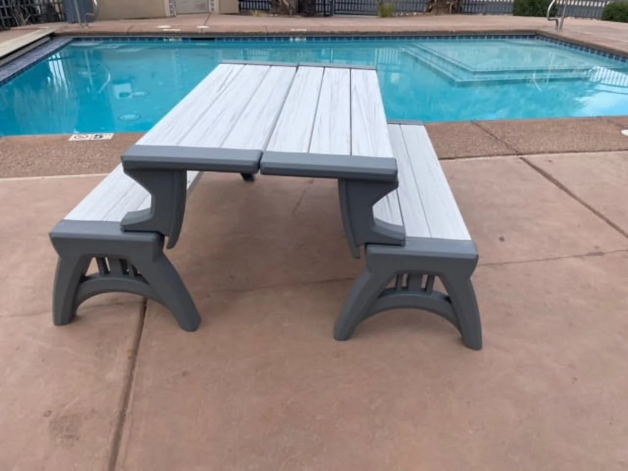 60" Outdoor / Vinyl Patio Bench Picnic Table, Platinum White Birch, Generation II