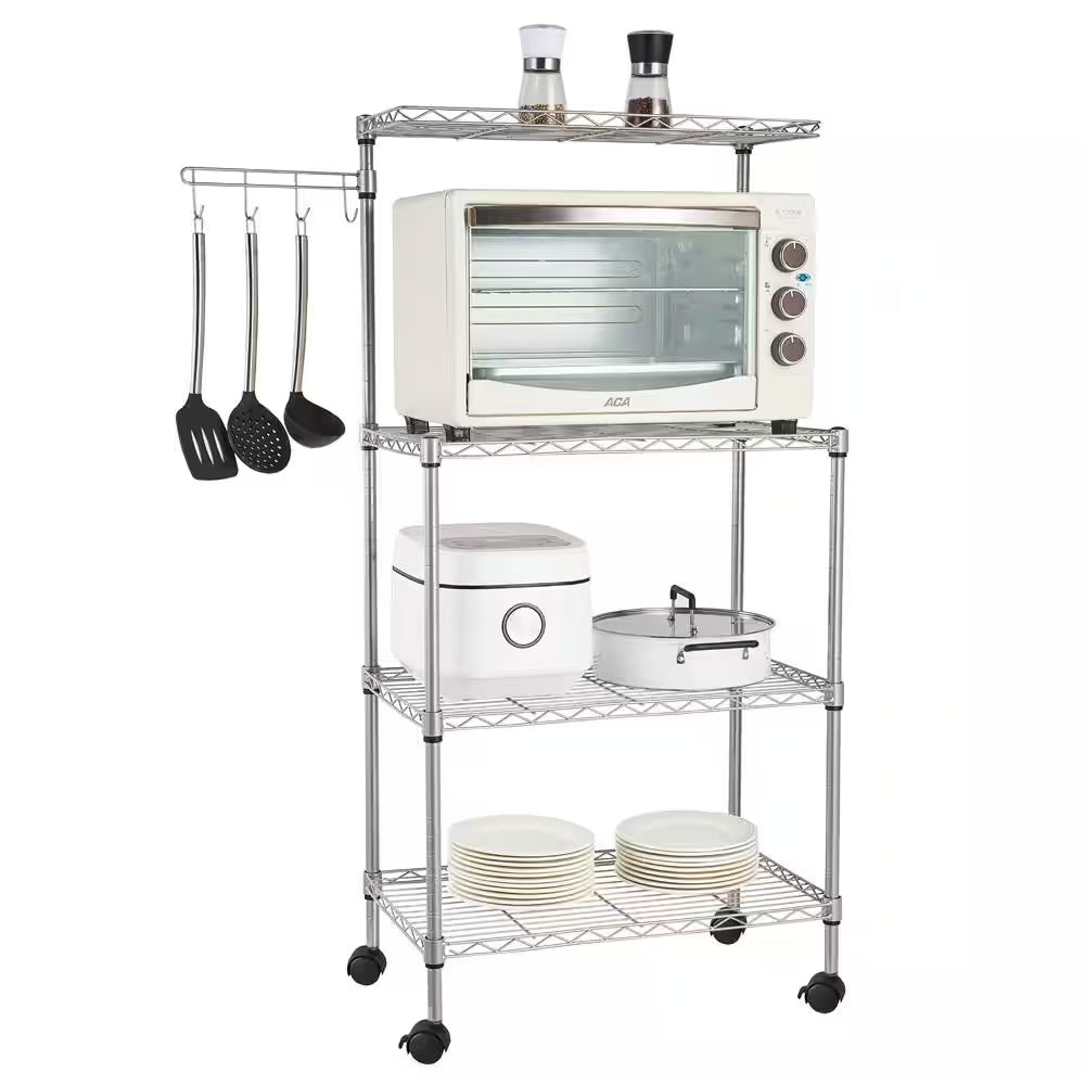 Sleek and Stylish Modern Silver Kitchen Bakers Rack with Ample Storage and Durable Design