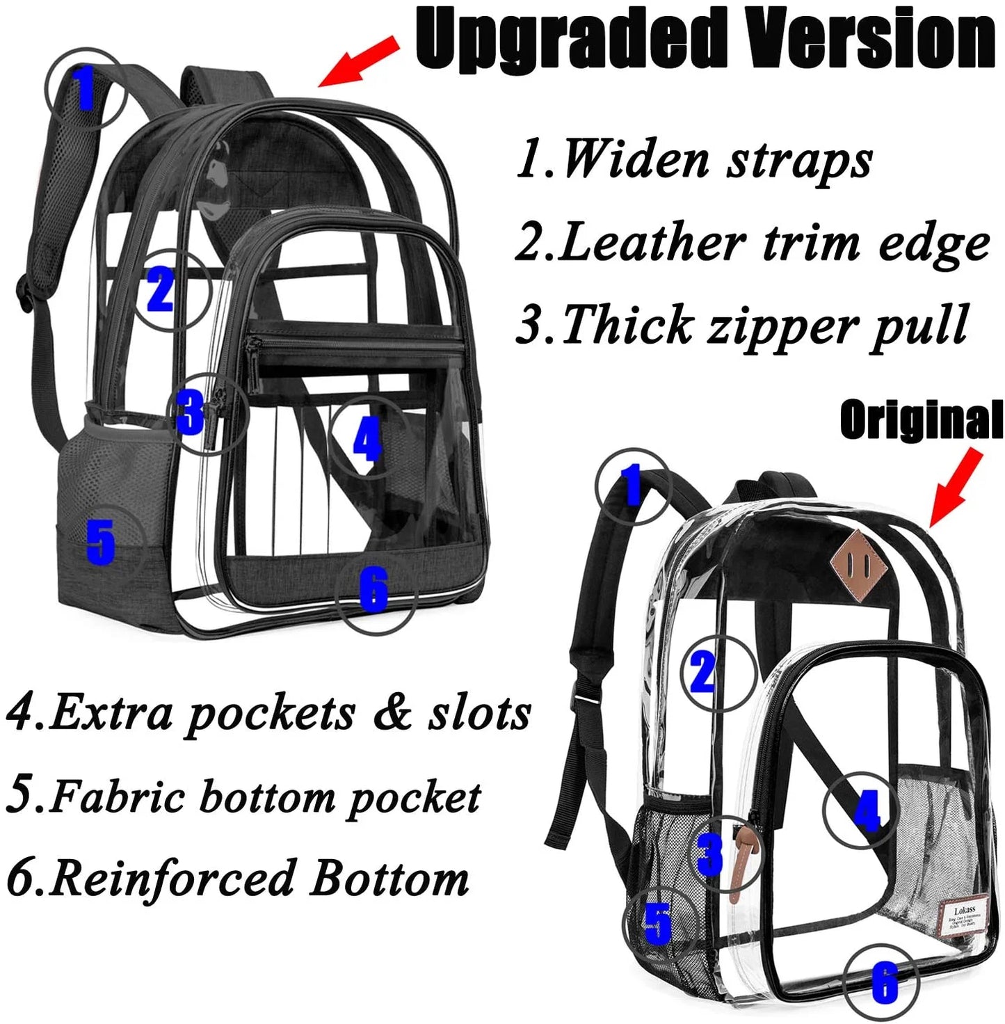 Upgraded Version - Clear Backpack See through School Bags Basic Transparent Student Bookbag TSA Approved, See Through, Black