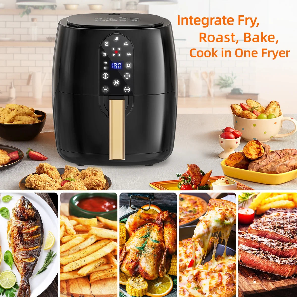5.2QT Air Fryer Oven - Oilless 5-in-1 Hot Air Fryer with Digital Touch Screen, 5 Preset Cooking Modes, Dishwasher-Safe Basket & 50PCS Air Fryer Paper Liners