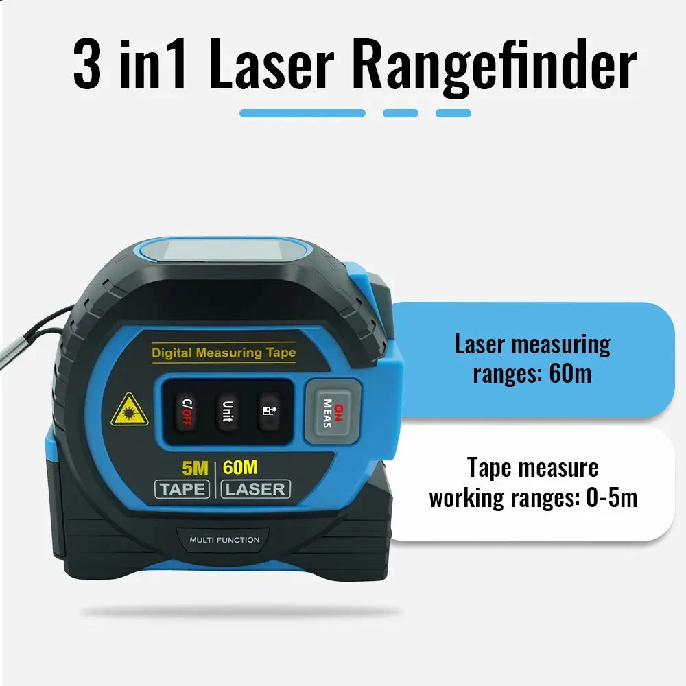 Revolutionary 3-in-1 Laser Tape Measure: High Precision Digital Rangefinder with Steel Tape and Cross-Marking Functionality