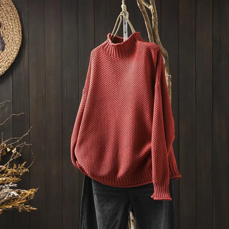 Ease & Elegance - Women's Loose Mock Neck Sweater