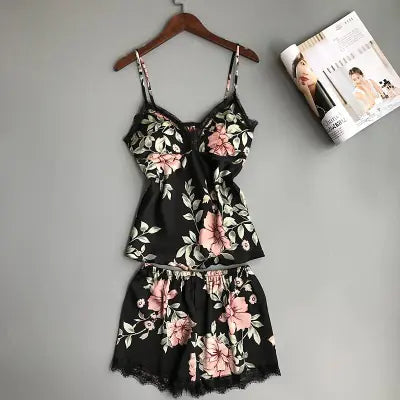 Ladies' Comfortable Silk Print Pajama Set (Plus Size)