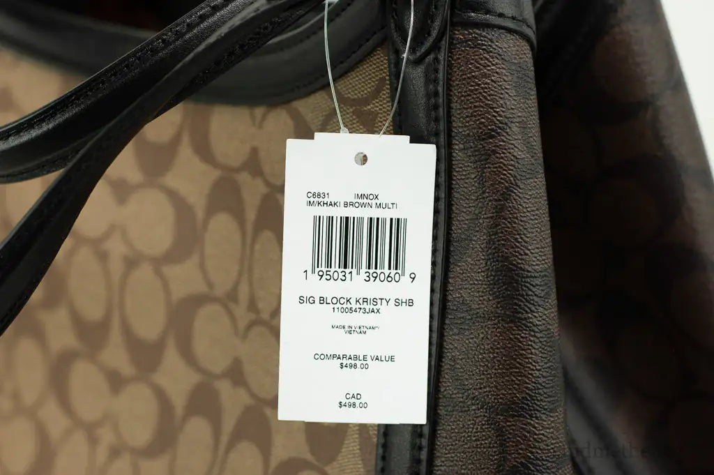 Coach (C6831) Kristy Medium Signature Khaki Brown Block Canvas Shoulder Handbag