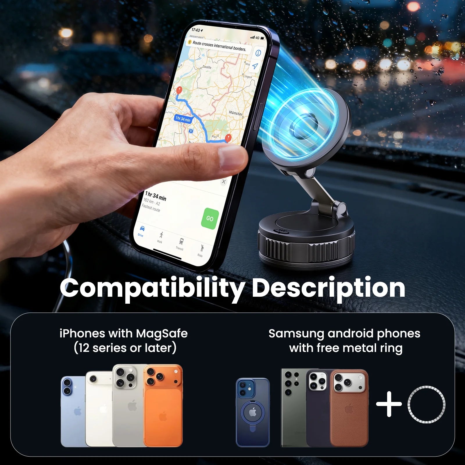 Revolutionary Mag-Safe Car Phone Holder - 360° Adjustable Mount for iPhone 17 Pro Max, 16, 15, 14, 13, 12 & Air Plus - Essential Car Accessory!