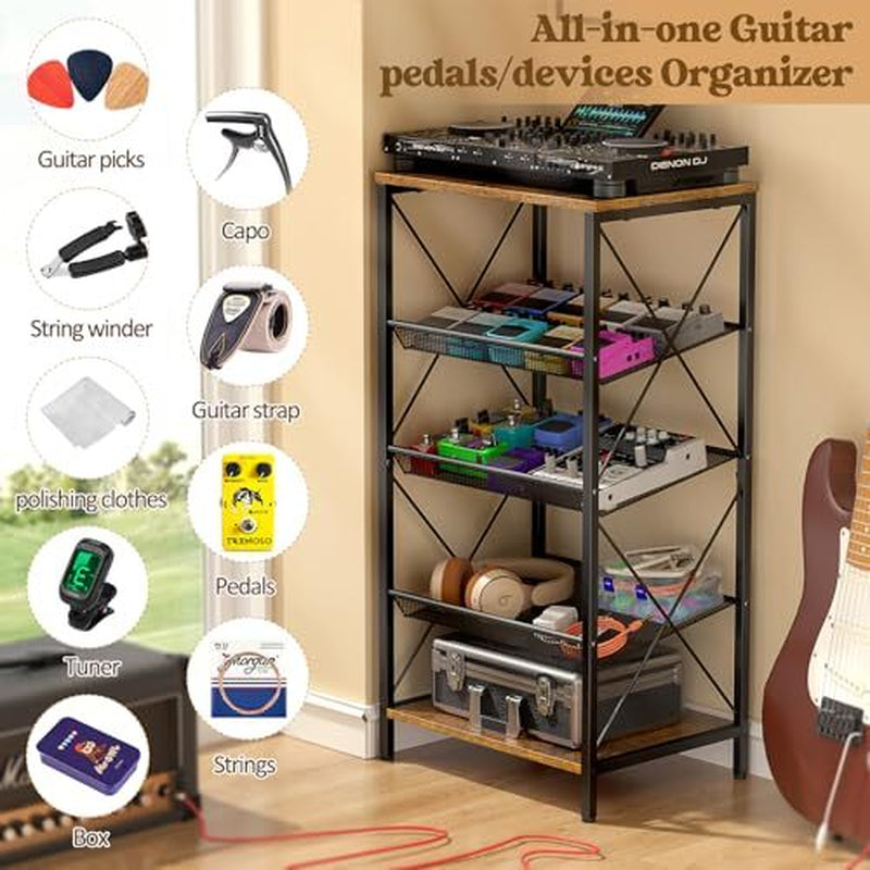Guitar Pedal Organizer, 5 Tier Tuner Pedal Storage Shelf, Vintage Pedal Board