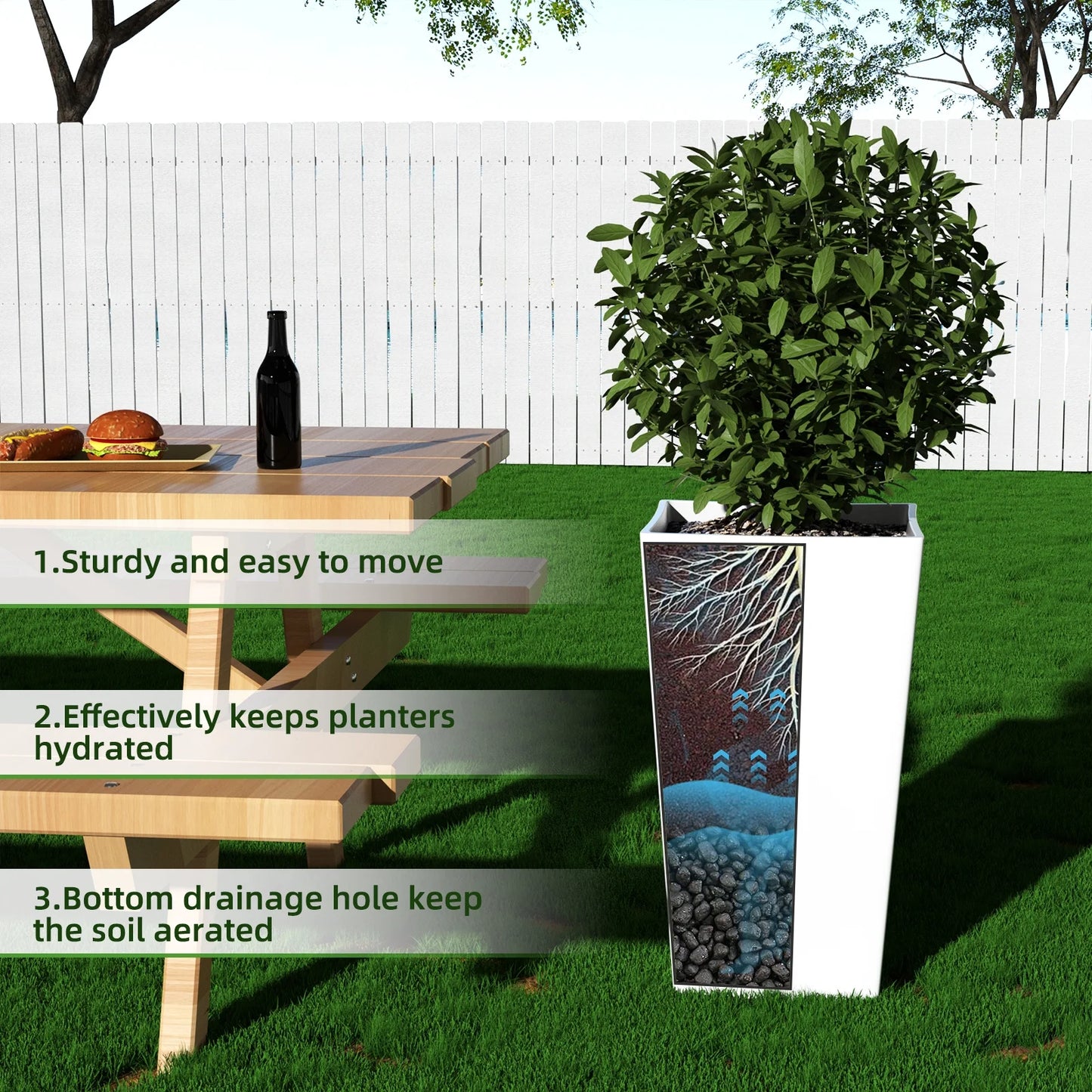 Large Planters for Outdoor Plants Flower Pots Set of 2,Tall Planters for Outdoor Plants,21 Inch Outdoor Planters for Front Porch Planters（White）