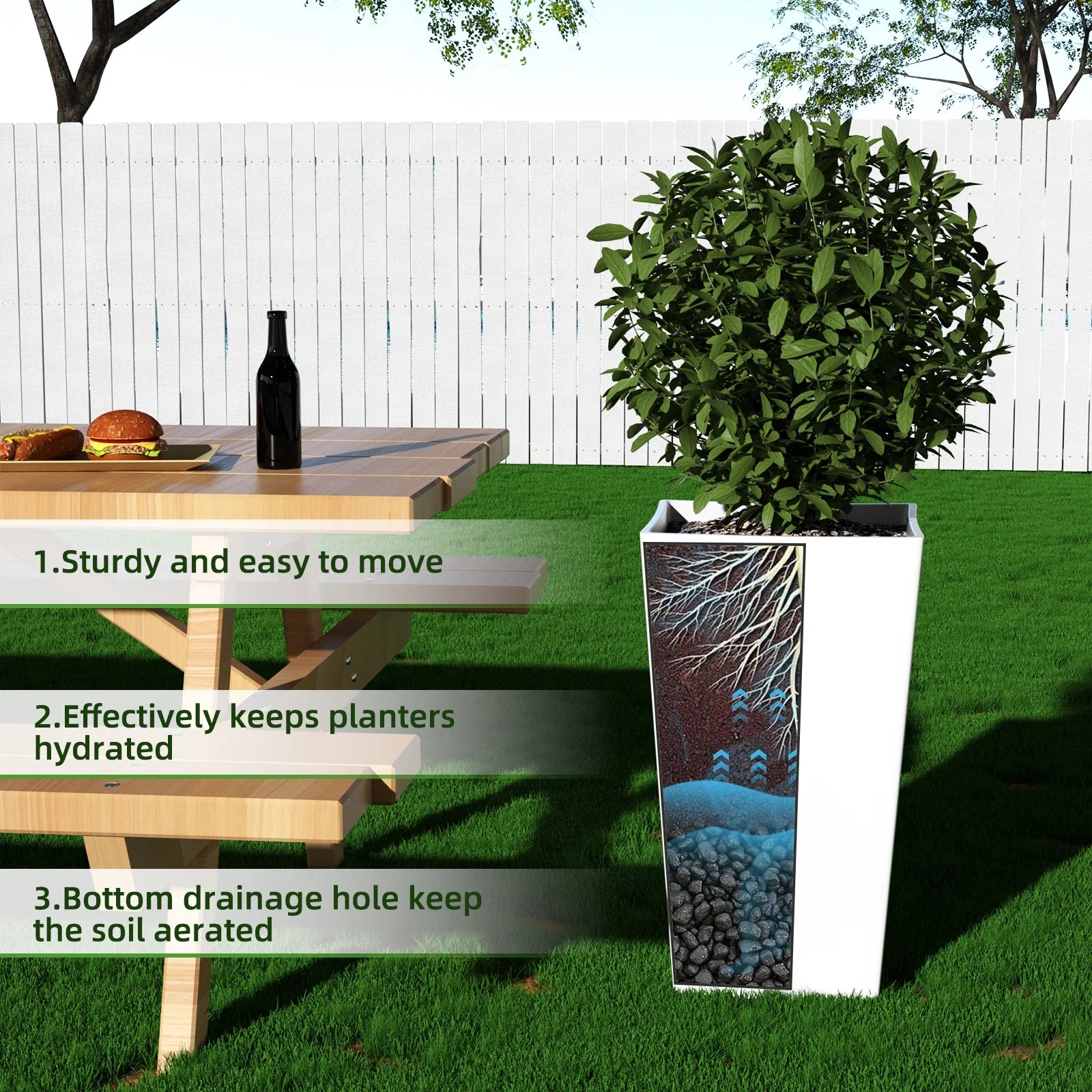 Large Planters for Outdoor Plants Flower Pots Set of 2,Tall Planters for Outdoor Plants,21 Inch Outdoor Planters for Front Porch Planters（White）