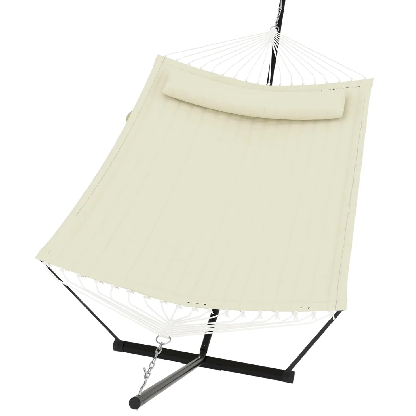 Experience Ultimate Relaxation with Our Heavy-Duty Portable Double Hammock for Two – Complete with Pillow & Adjustable Steel Stand, 475 Lbs Capacity – Perfect for Outdoor Patios, Gardens, Beaches, and Backyards this Summer!