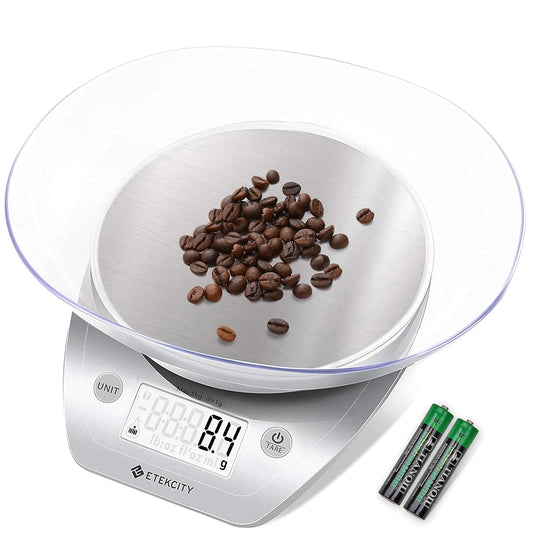 0.1G Food Kitchen Scale, Bowl, Digital Grams and Ounces for Weight Loss, Dieting, Baking, Cooking, and Meal Prep, 11Lb/5Kg, Stainless Steel Silver