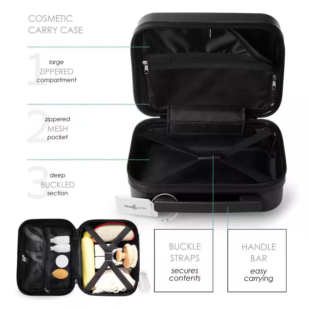 Elevate Your Travel Experience with Our 2-Piece Black Hardside Carry-On Luggage Set - Airline Approved with USB Charging Capability!