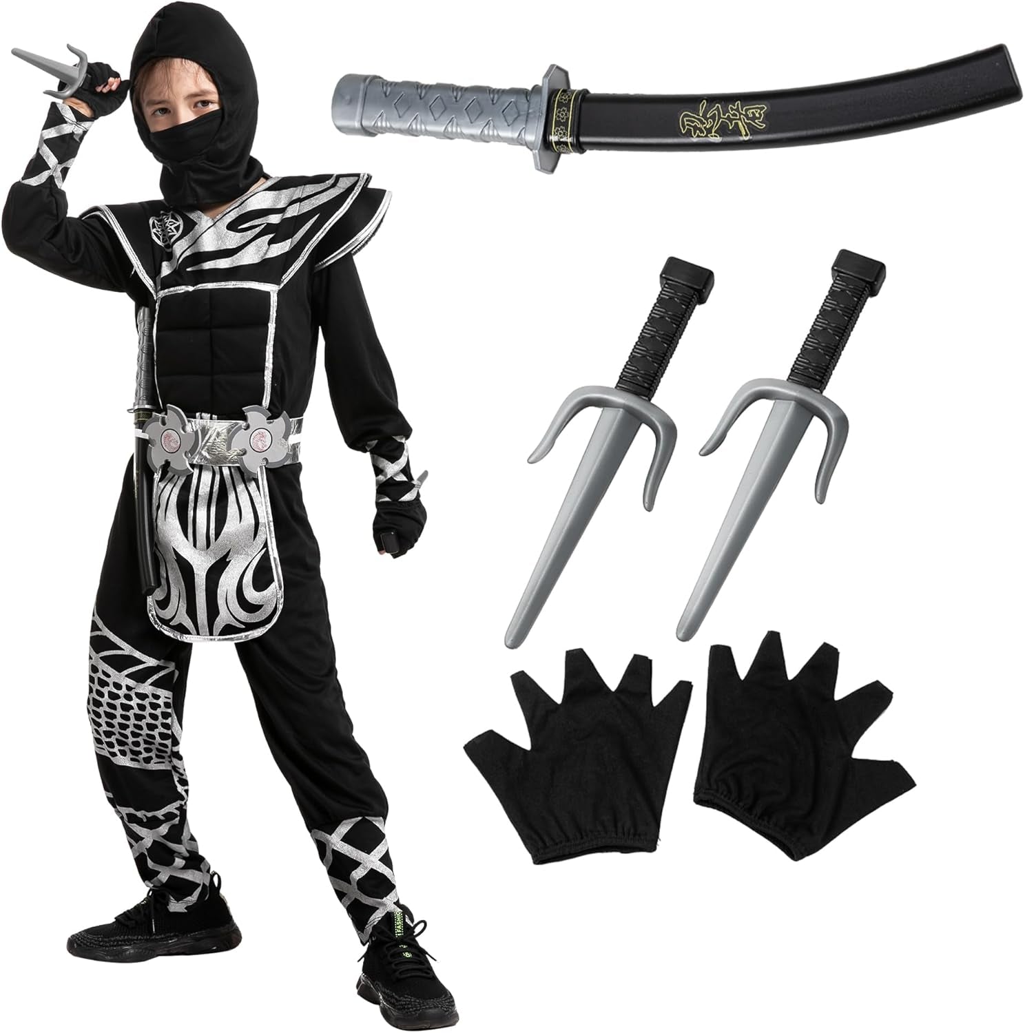Unleash Your Child's Inner Warrior with Our Boys Ninja Costume - Complete Dragon Scales Outfit with Accessories for Epic Halloween Fun!