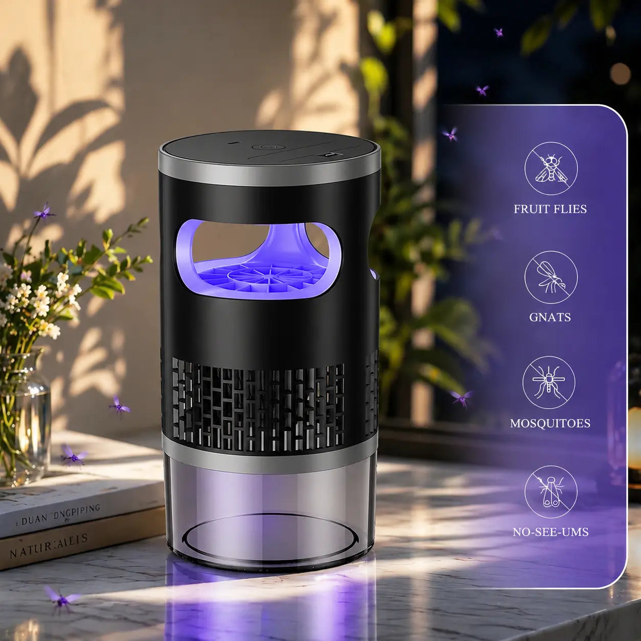Effective Indoor Insect Trap - Light & Suction Bug Catcher for Mosquitoes, Fruit Flies, Gnats, and Moths