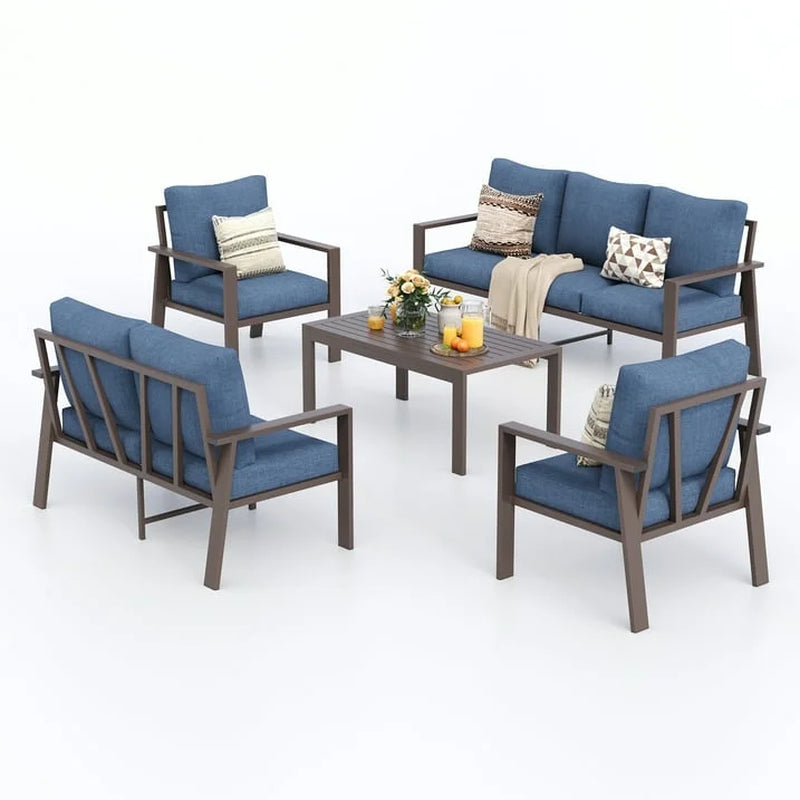 Aluminum Patio Furniture Set, Contemporary Outdoor Couch Set, Aluminum Patio Conversation Set, Blue