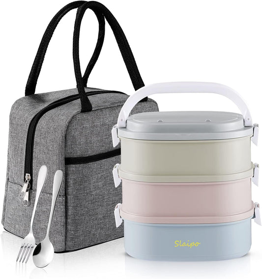 Bento Box Adult Lunch Box, Lunch Box for Men Women with Insulated Lunch Bag, Stainless Steel Salad Lunch Containers, Stackable Leakproof Lunch Kit