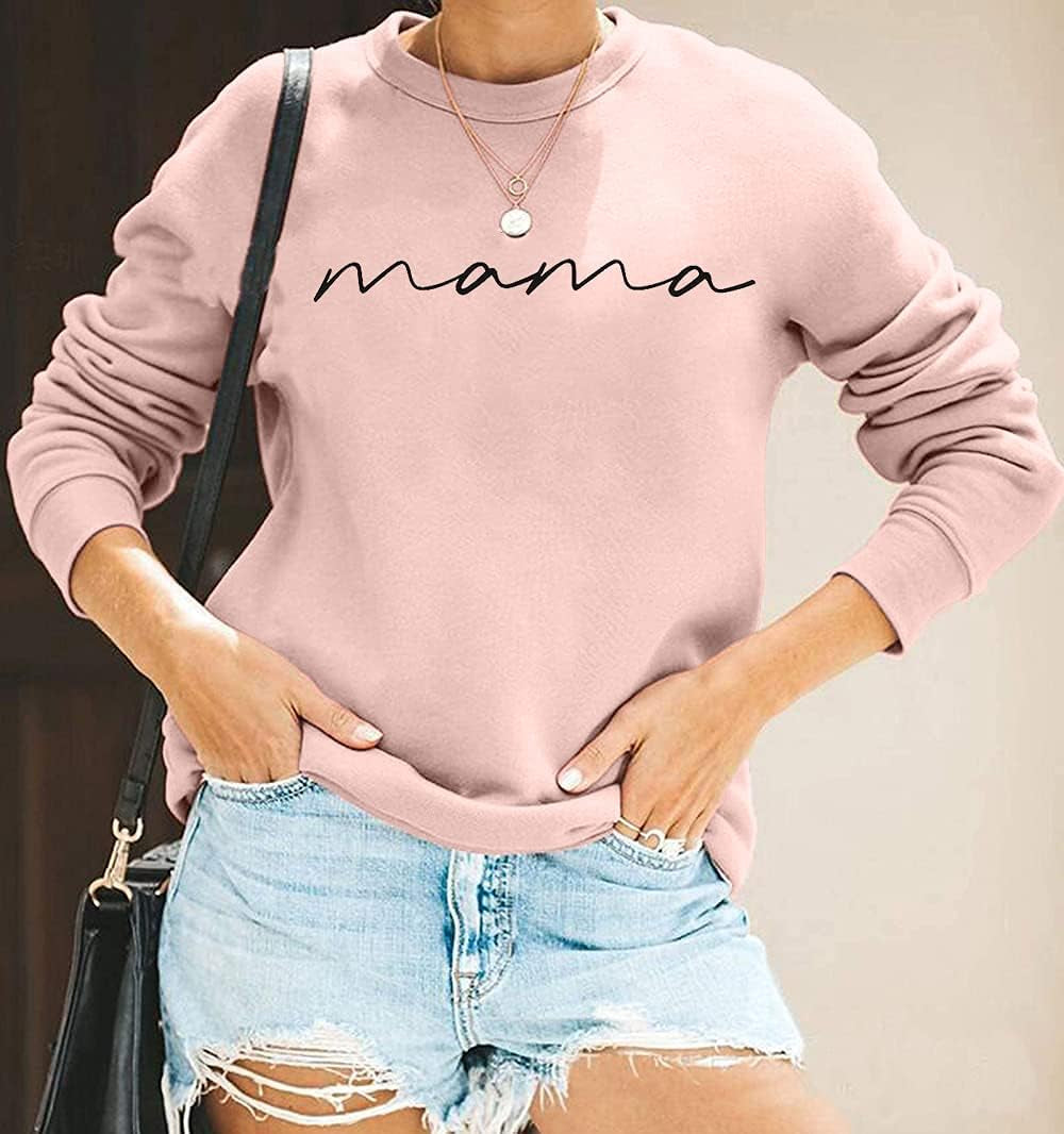 Embrace Your Mama Style: Women's Cozy Crewneck Sweatshirt with Letter Print - Perfect Pullover for Mom Life