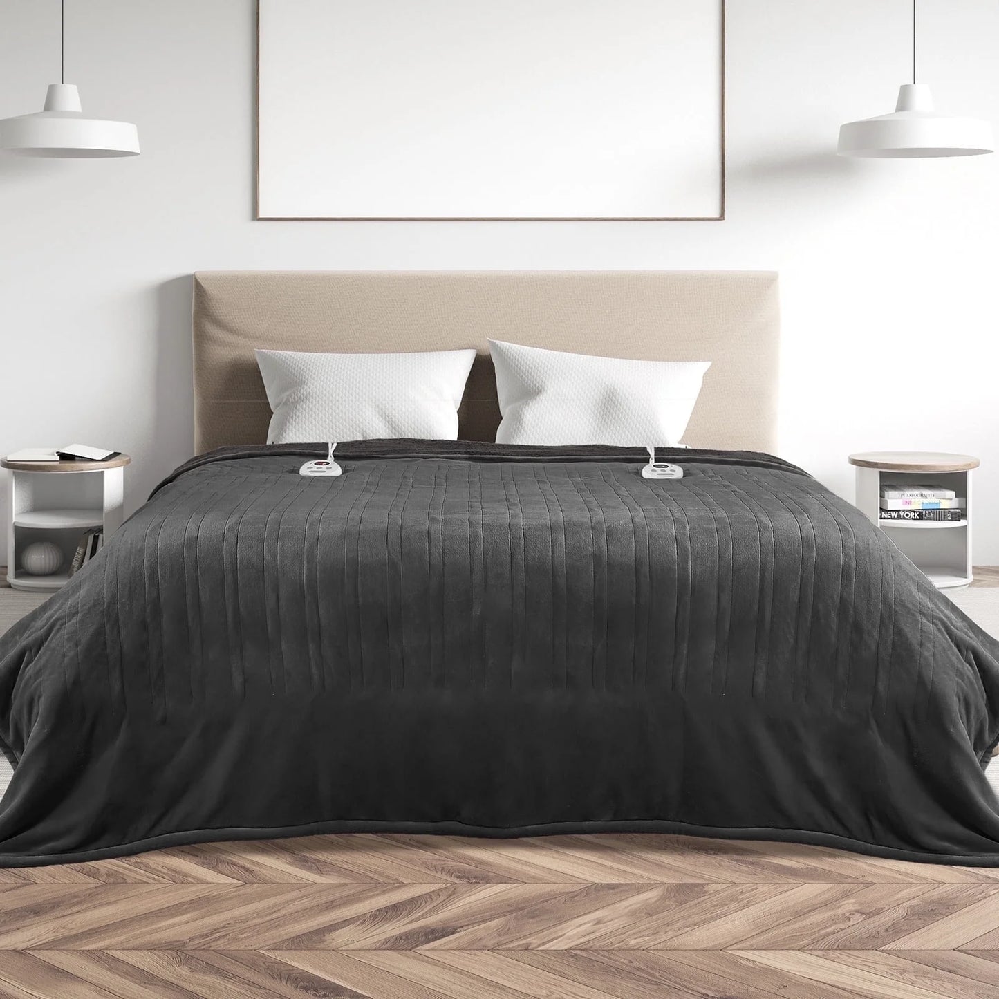 Electric Heated Blanket Queen Size 84''X90'', Fast Heating with Dual Controllers, 10 Heating Levels, 10H Timers, Preheat Function - Gray