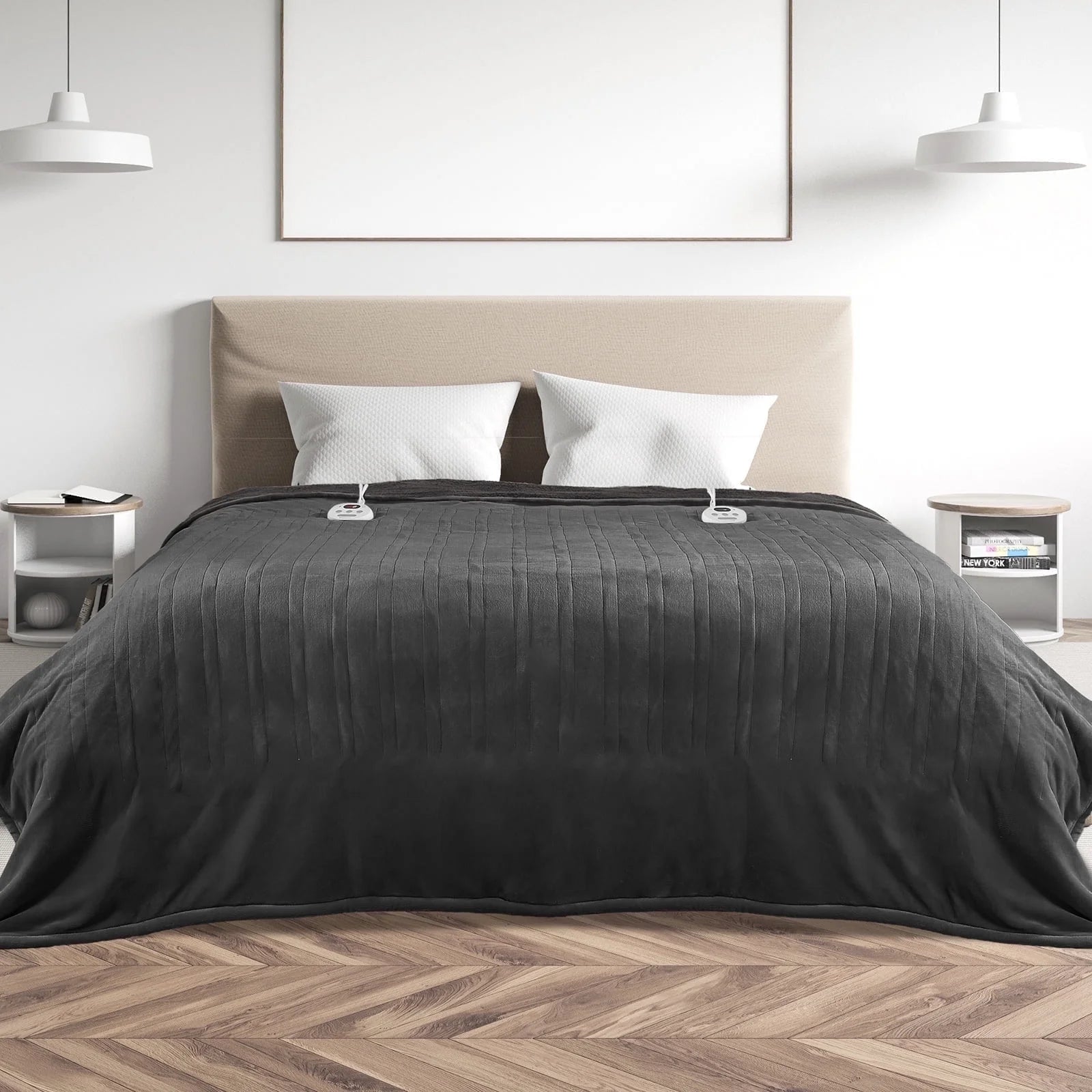 Electric Heated Blanket Queen Size 84''X90'', Fast Heating with Dual Controllers, 10 Heating Levels, 10H Timers, Preheat Function - Gray