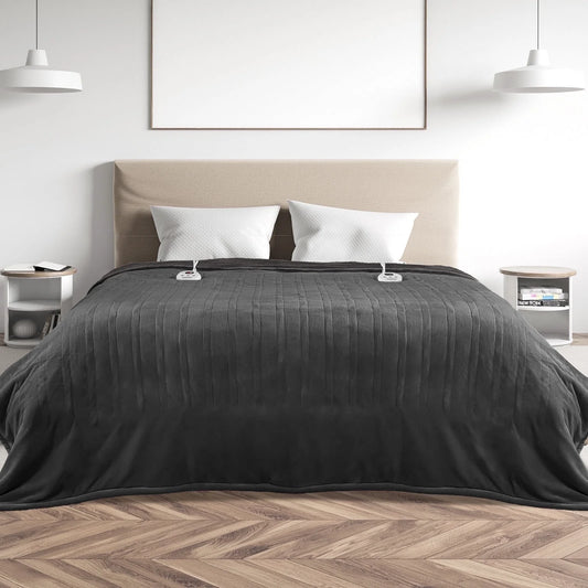 Electric Heated Blanket Queen Size 84''X90'', Fast Heating with Dual Controllers, 10 Heating Levels, 10H Timers, Preheat Function - Gray