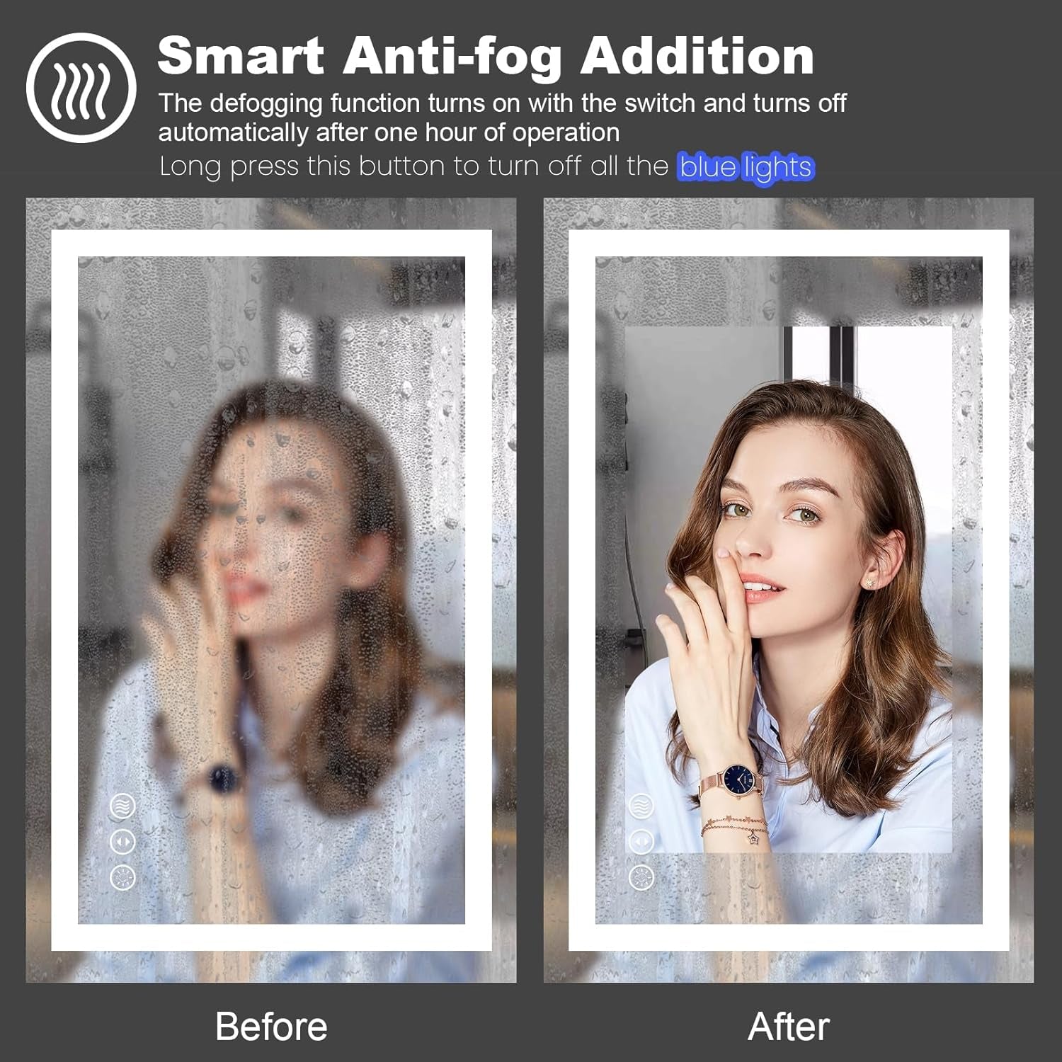 60" x 28" Dimmable LED Bathroom Mirror - Backlit & Front-Lighted, Anti-Fog, Memory Function, Shatterproof, ETL Listed