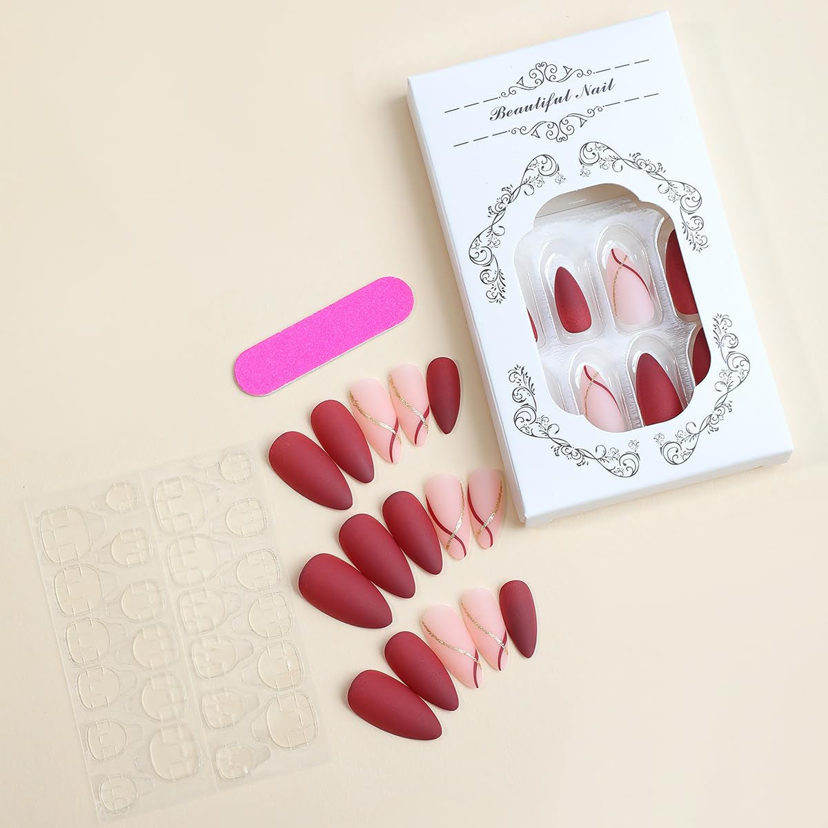 Gorgeous Matte Almond Press-On Nails - Cute Curve Design for Weddings & Birthdays - Easy Glue-On Acrylic Gel Fake Nails