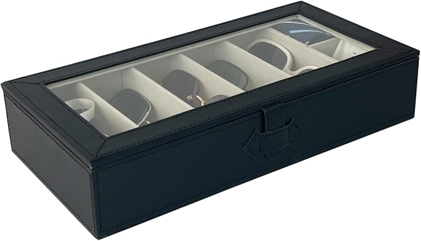 Stylish Black Sunglasses Organizer with 5 Slots for Eyewear and 2 Compartments for Accessories