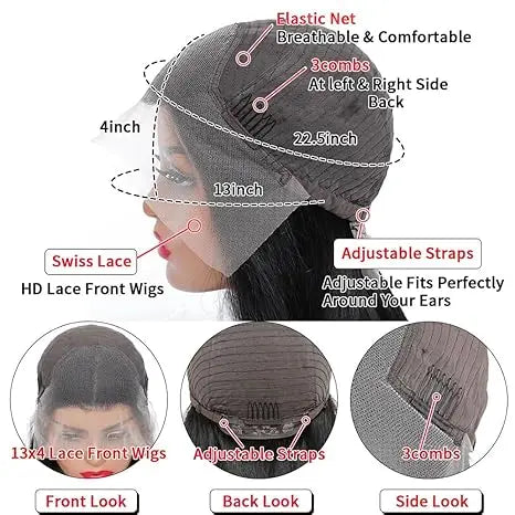 Transform Your Look with the Haloqueen 34 Inch Brazilian Virgin Human Hair Lace Front Wig - 200 Density Deep Wavy Style!