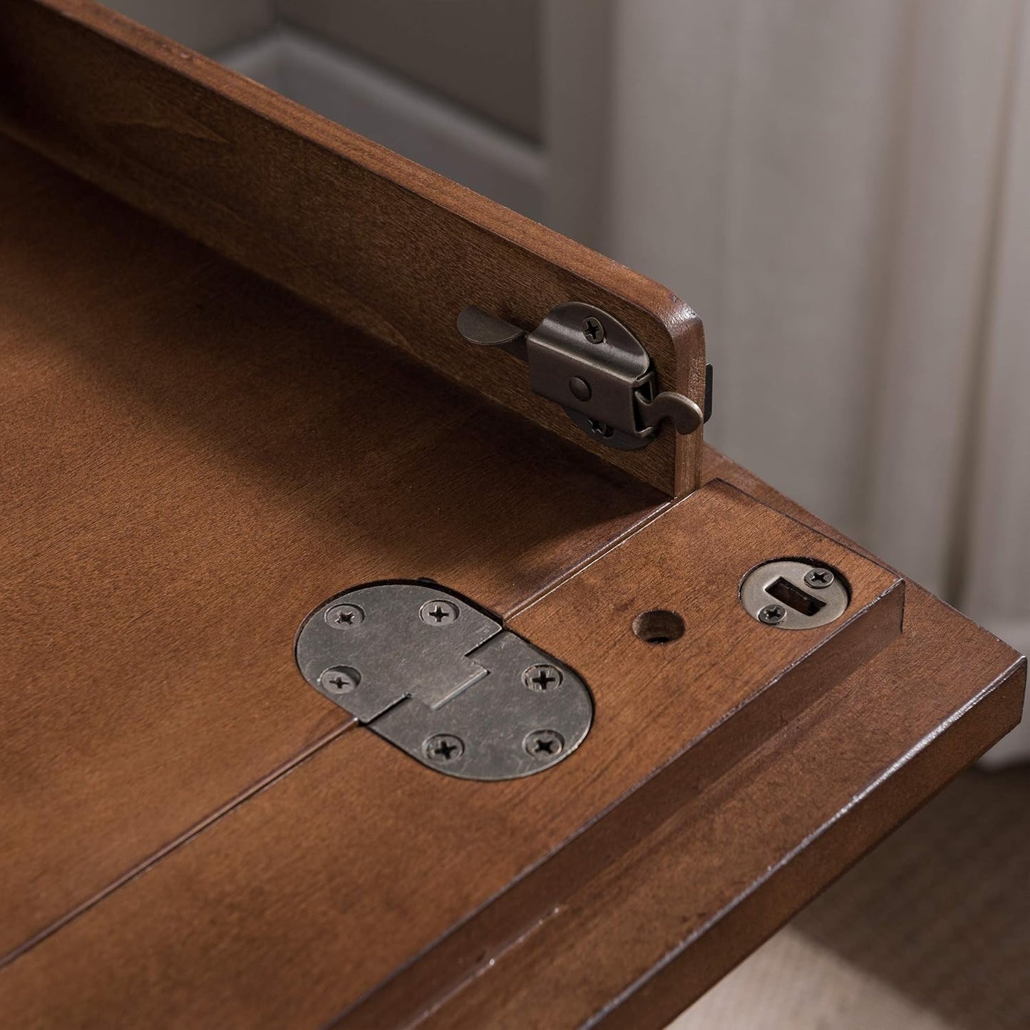 Stylish and Functional 11400 Empiria Metal and Wood Laptop Desk with Convenient Drop Front Keyboard Drawer in Walnut and Foundry Bronze