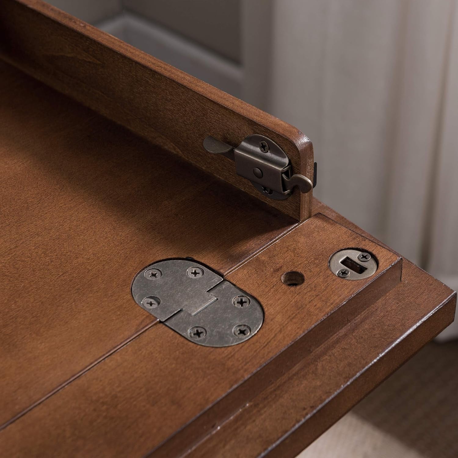 Stylish and Functional 11400 Empiria Metal and Wood Laptop Desk with Convenient Drop Front Keyboard Drawer in Walnut and Foundry Bronze