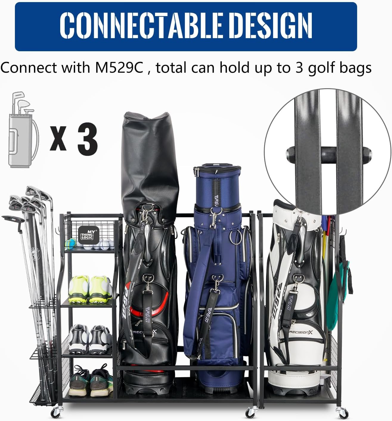 Golf Storage Garage Organizer, Golf Bag Storage Stand and Other Golfing Equipment Rack, Extra Storage Rack for Golf Clubs