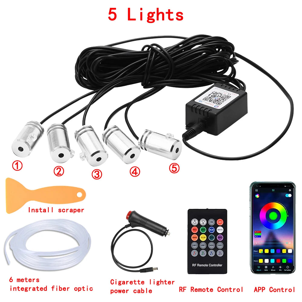 Transform Your Ride with RGB LED Car Interior Ambient Strip Lights - APP Remote Control & Fiber Optic Neon Atmosphere Kit!