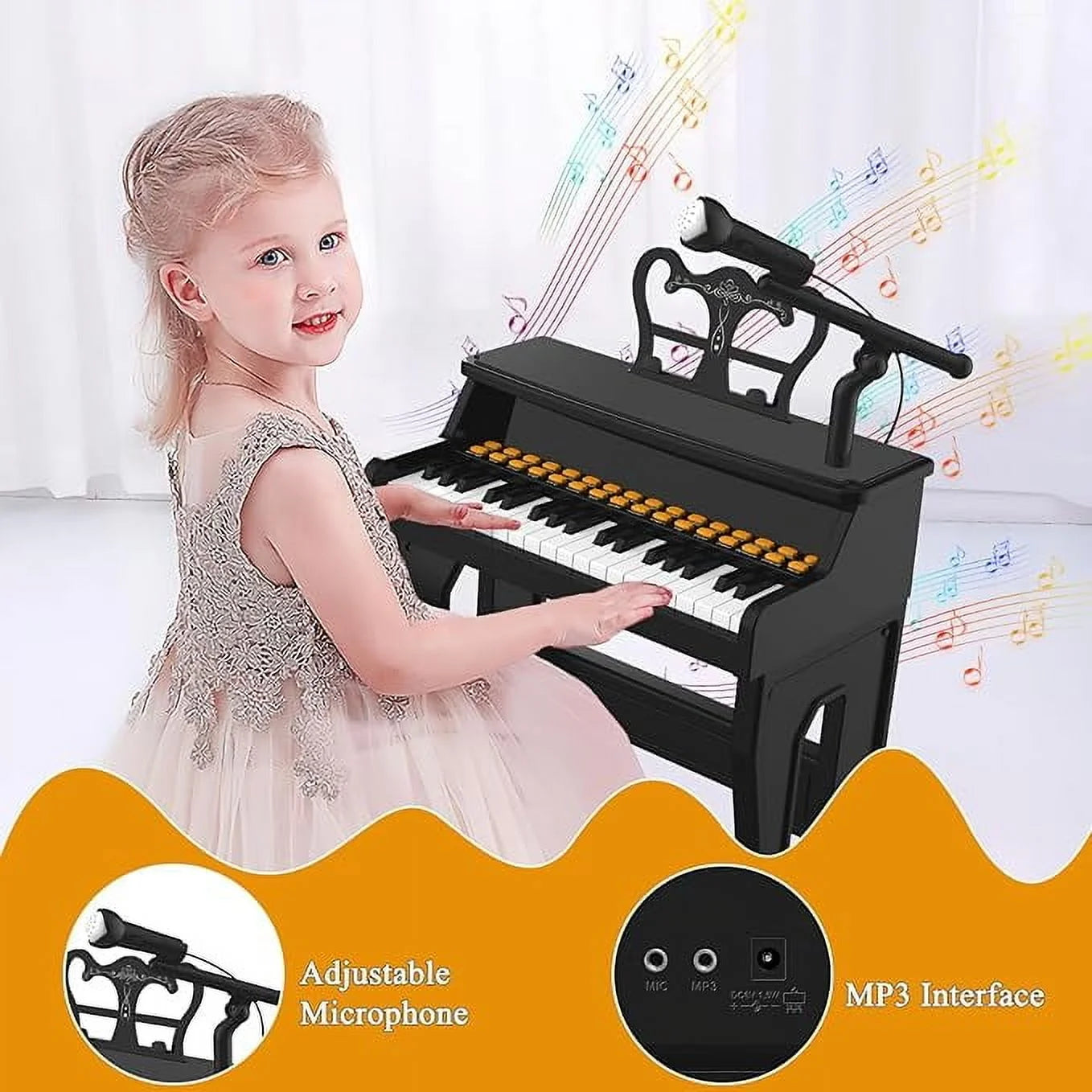 37 Keys Piano for Kids, Electronic Musical Instrument Toys for Baby, Mini Piano Tools for Beginners, Gifts for Age 3 +, Black
