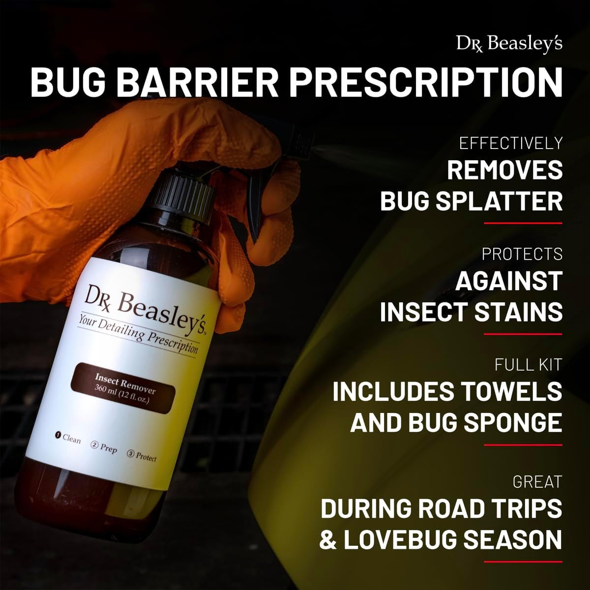 Bug Barrier Prescription for Auto - Complete Bug Removal and Protection, Breaks down and Removes Stubborn Stains, Includes Sponge and Towels