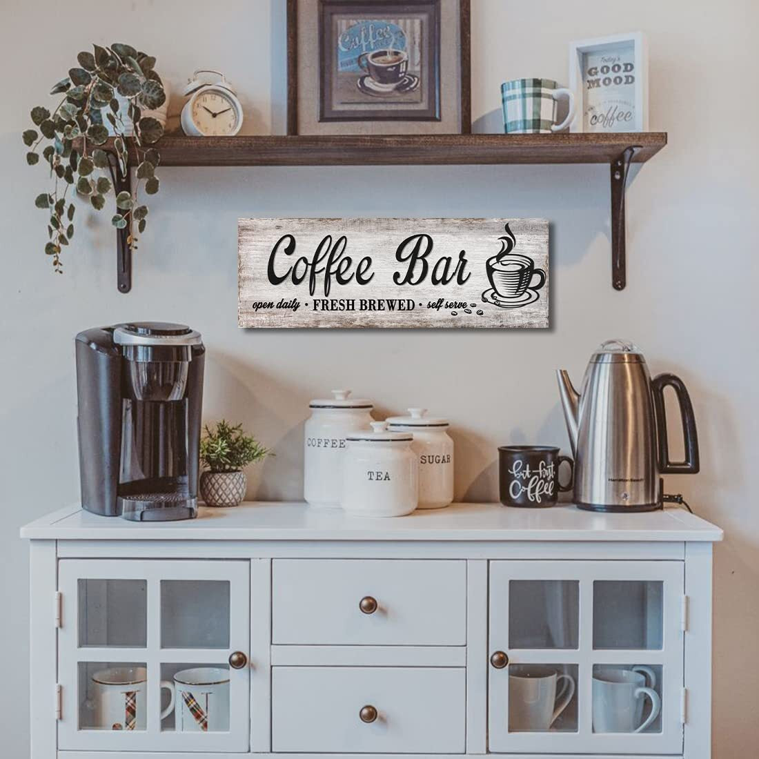 Charming Retro Coffee Bar Sign for Kitchen - Open Daily Fresh Brewed Decor