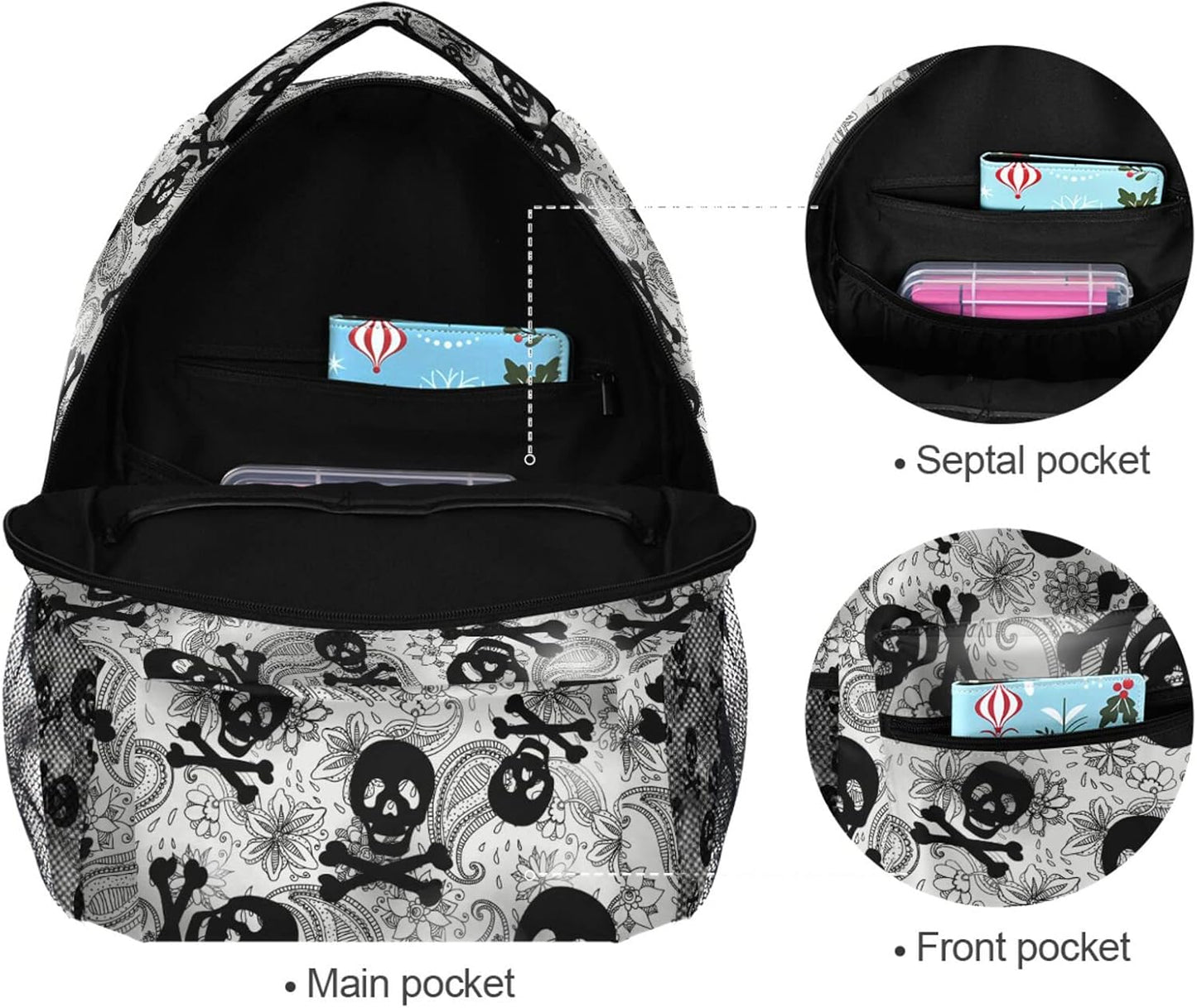 Gothic Skull Black Backpack - Stylish College & Business Laptop Bag for Teens and Adults