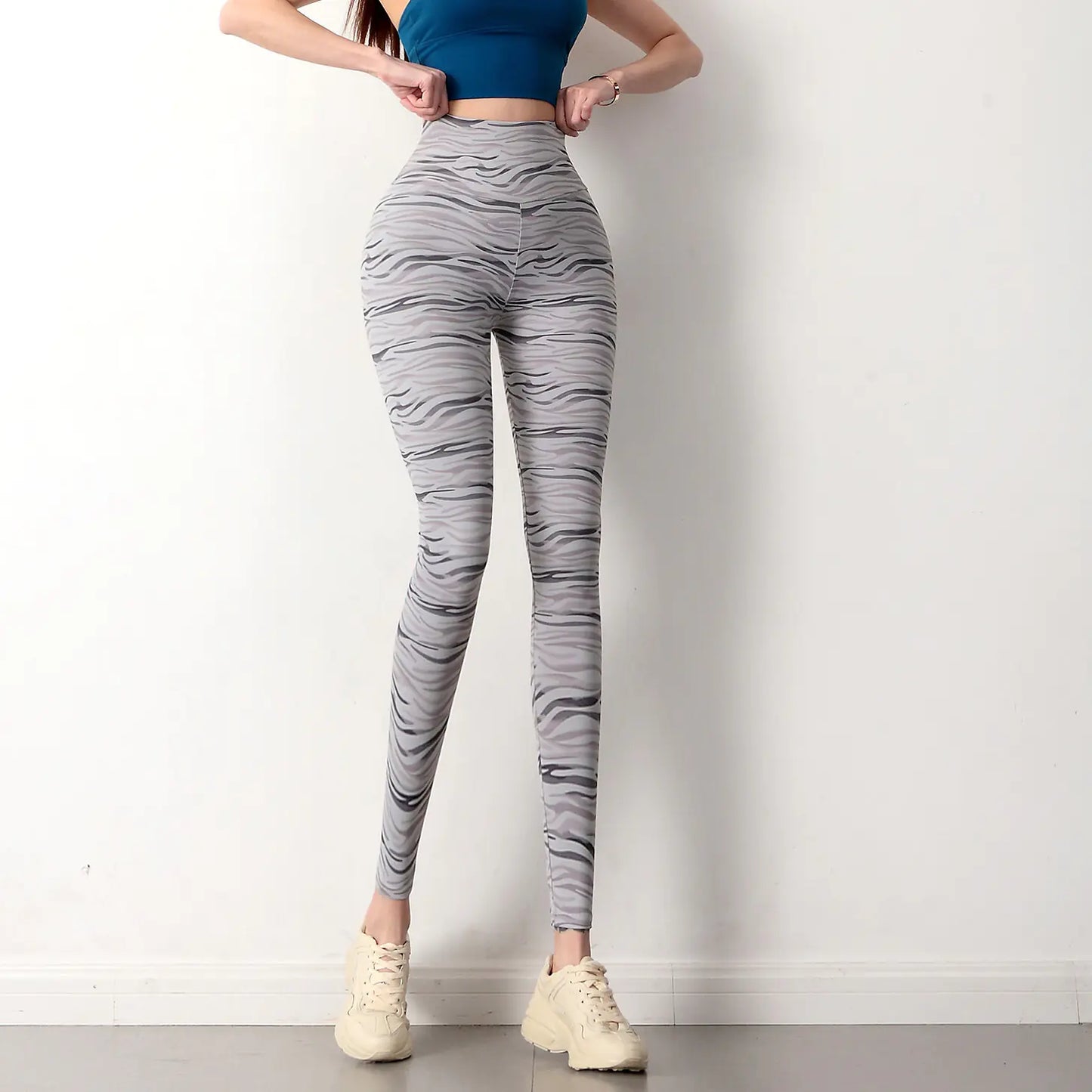 Peach Zebra Striped Yoga Pants for Women