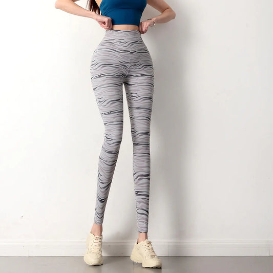 Peach Zebra Striped Yoga Pants for Women