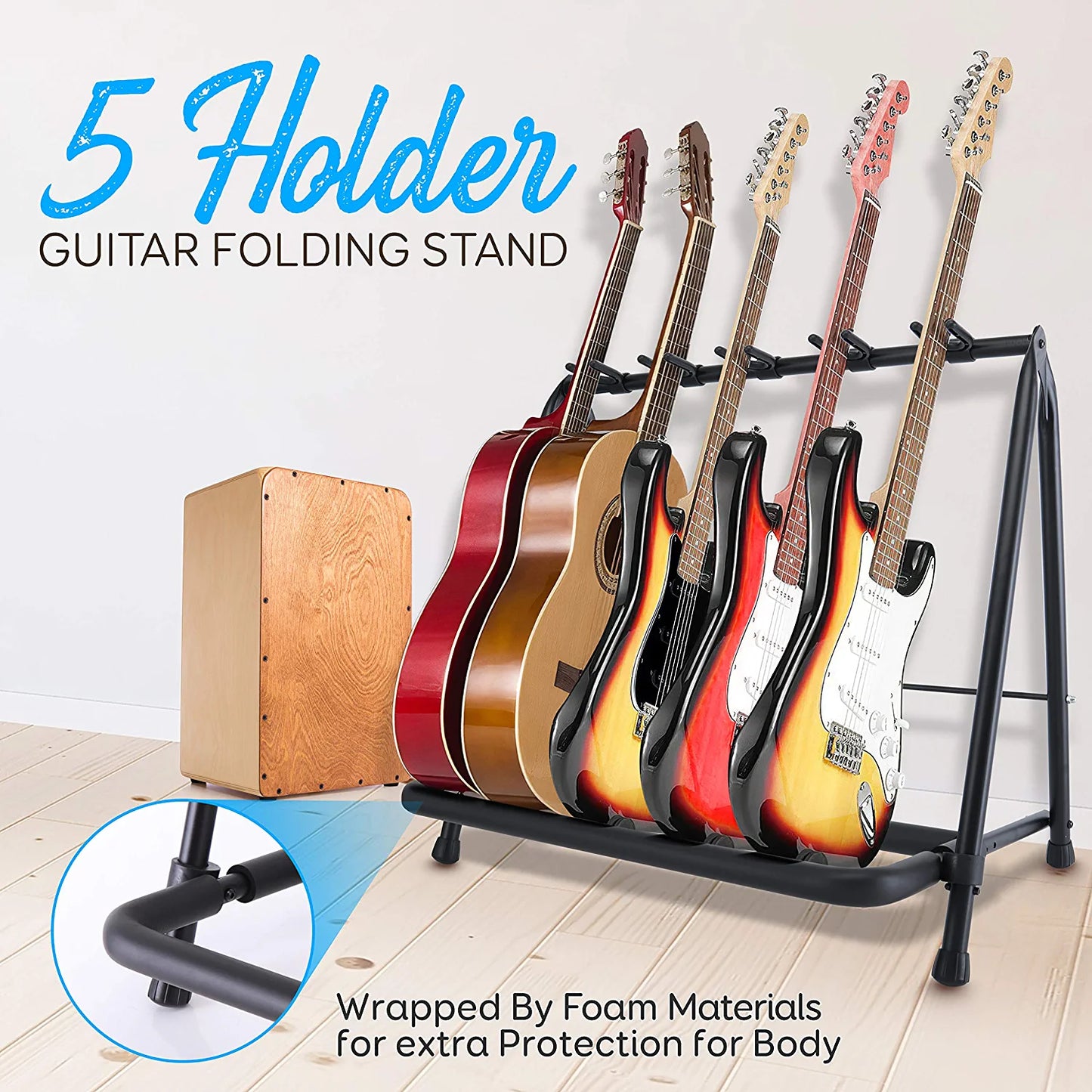 5-Space Foldable Guitar Rack - Guitar Stand, Multi-Instrument Floorstand Guitar Rack Holder