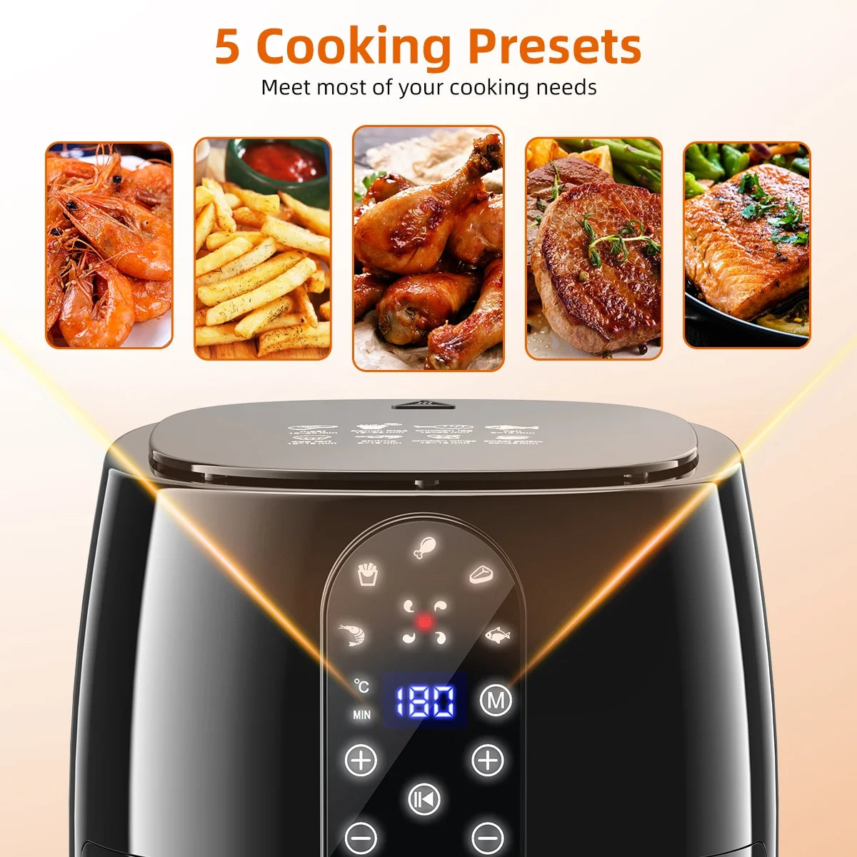 5.2QT Air Fryer Oven - Oilless 5-in-1 Hot Air Fryer with Digital Touch Screen, 5 Preset Cooking Modes, Dishwasher-Safe Basket & 50PCS Air Fryer Paper Liners