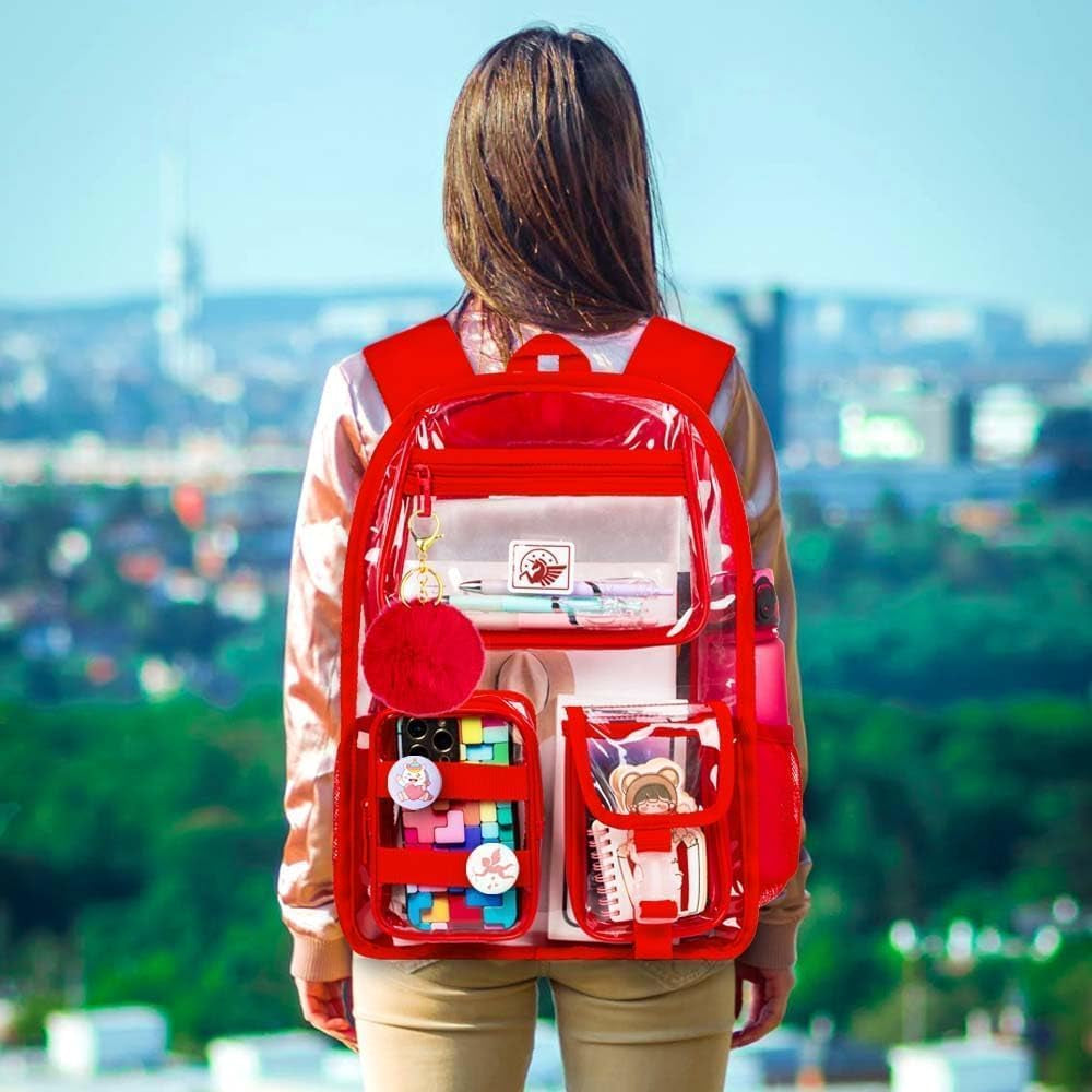 3Pcs Clear Backpack for Girls, Transparent Bookbag Heavy Duty See through Backpacks