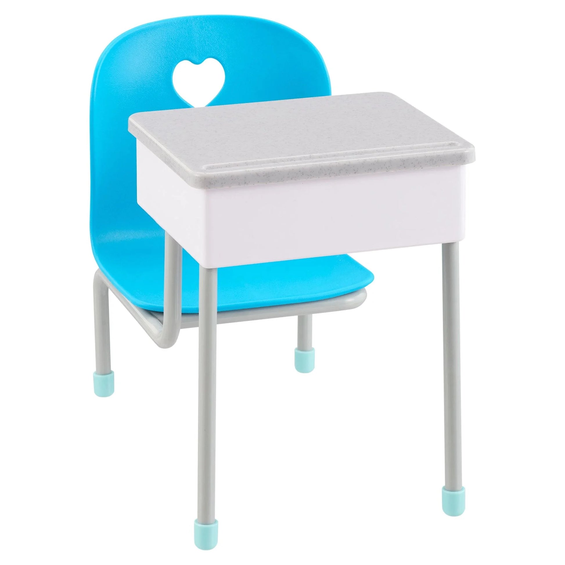 Plastic Student Desk with Blue Chair for 18 Inch Dolls Child 5+