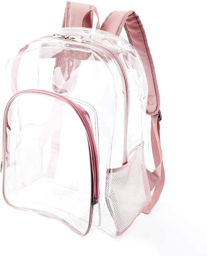Pink Clear Backpack for Girls Women, Stylish See through Plastic Clear Bookbag for School Stadium Concert 16 Inch