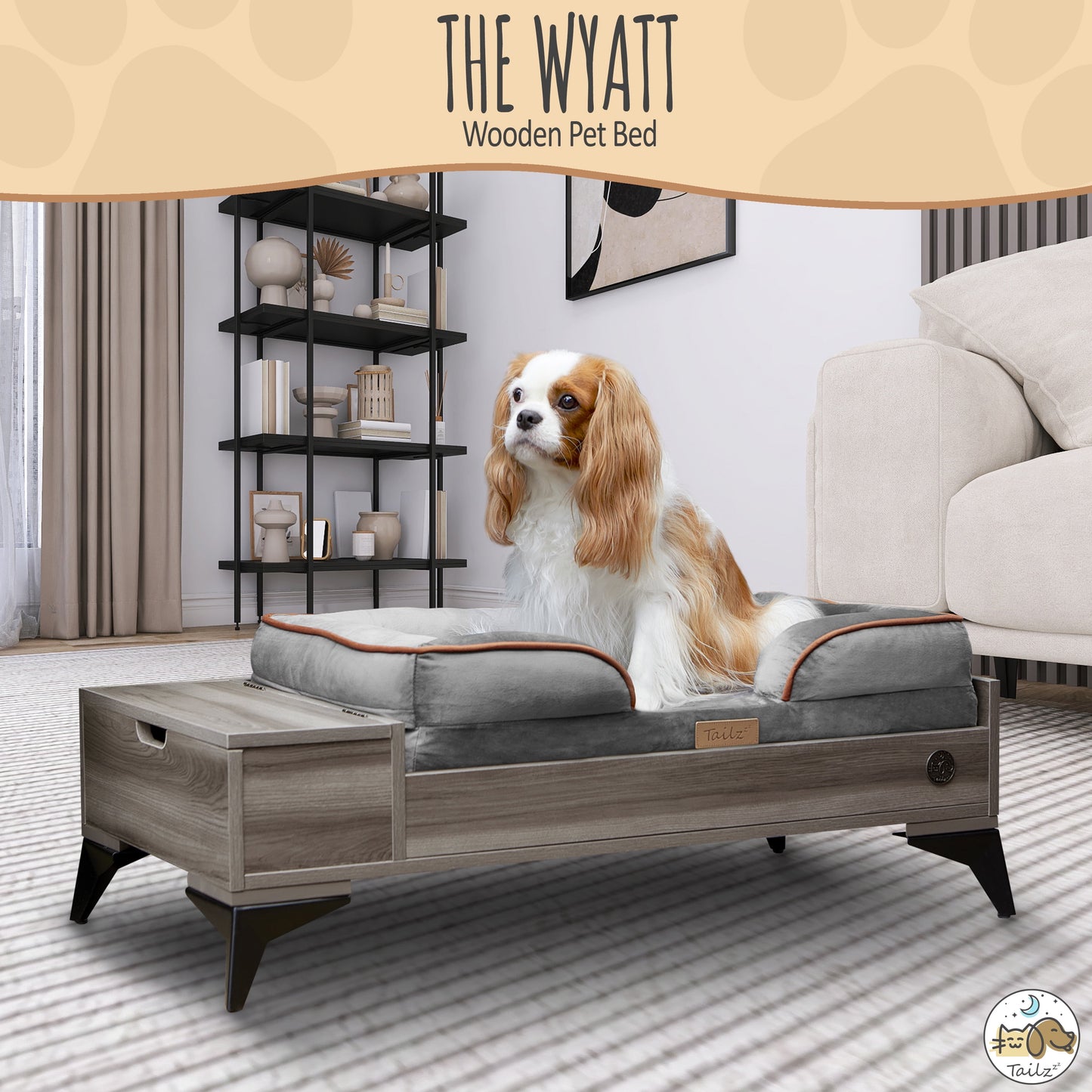 Elevate Your Pet's Comfort with the Wyatt Wooden Pet Bed - Stylish, Sturdy, and Eco-Friendly with Plush Mattress!