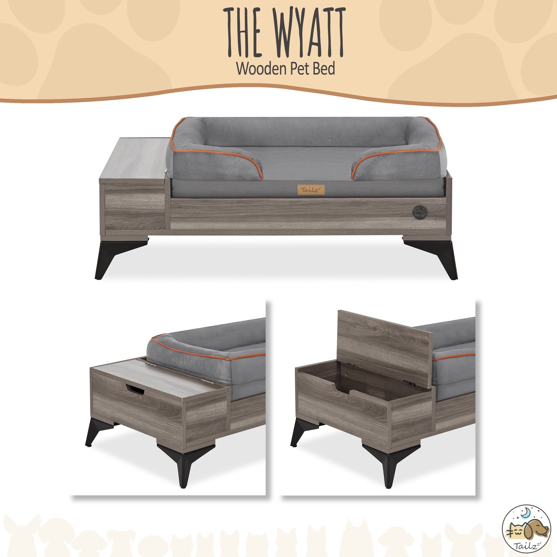 Elevate Your Pet's Comfort with the Wyatt Wooden Pet Bed - Stylish, Sturdy, and Eco-Friendly with Plush Mattress!