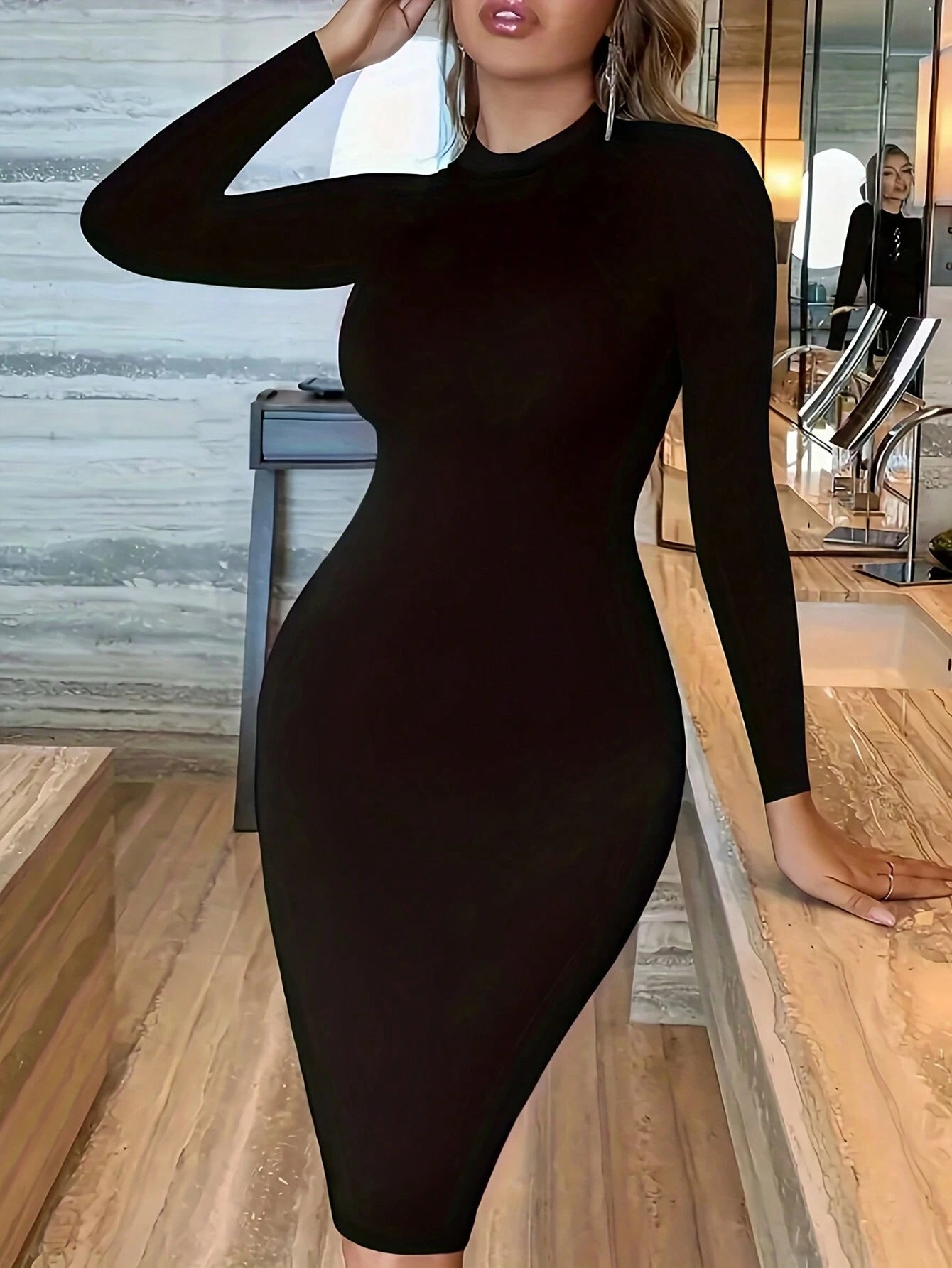 INAWLY SHEIN Ezwear Solid Scoop Neck Bodycon Dress