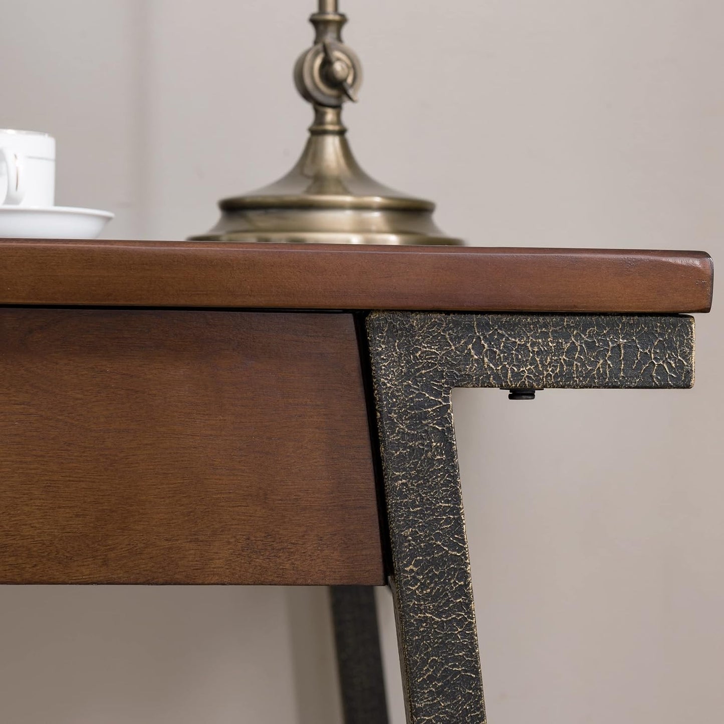 Stylish and Functional 11400 Empiria Metal and Wood Laptop Desk with Convenient Drop Front Keyboard Drawer in Walnut and Foundry Bronze