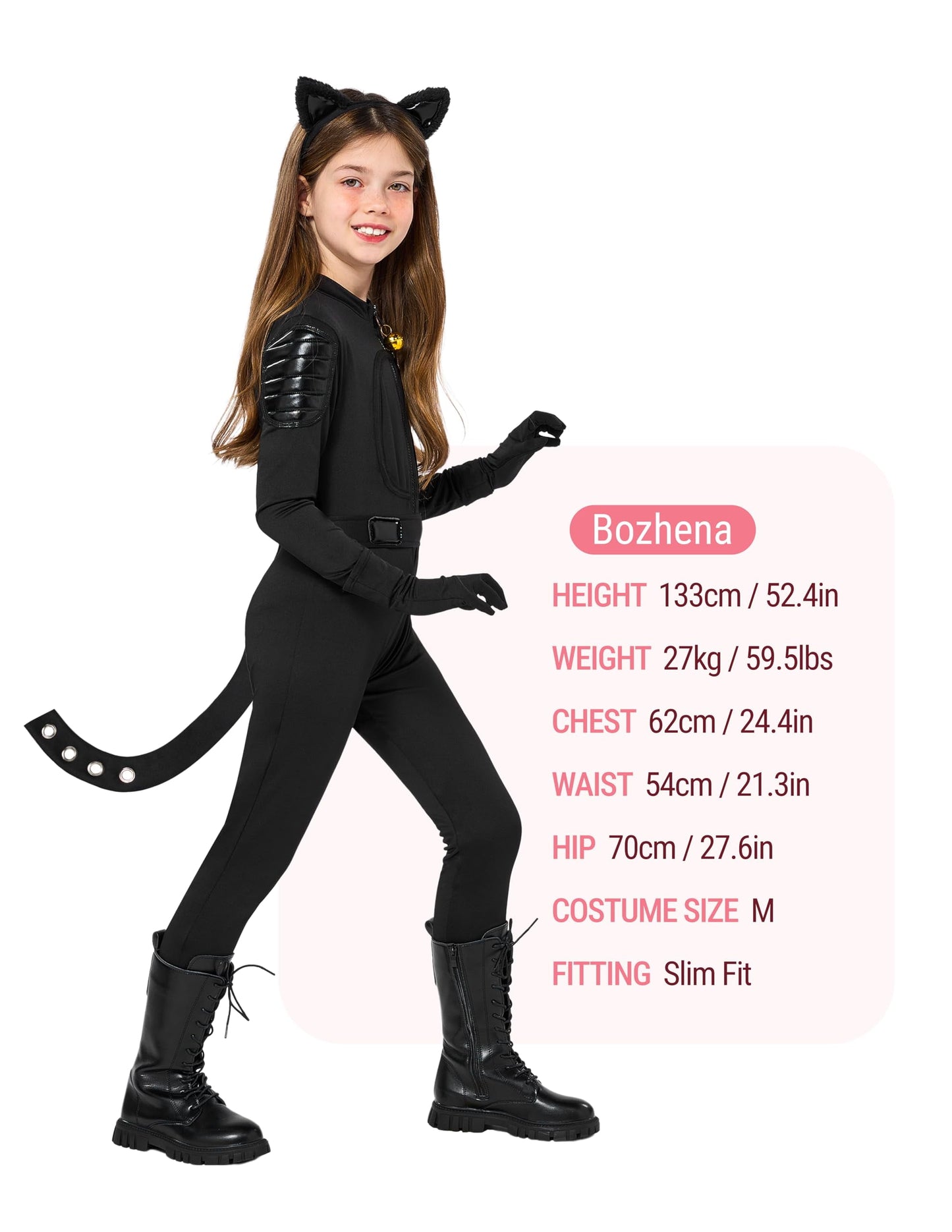 Enchanting Black Cat Costume for Girls - Complete Kids Cat Outfit Set with Tail for Halloween Fun and Cosplay Adventures